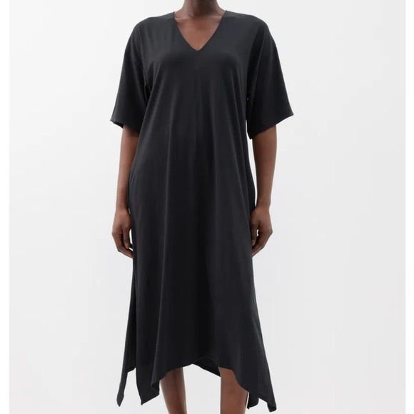 Skin Organic Cecile Pima Cotton Dress Black Oversized V Neck Womens Size 2 - Picture 2 of 12